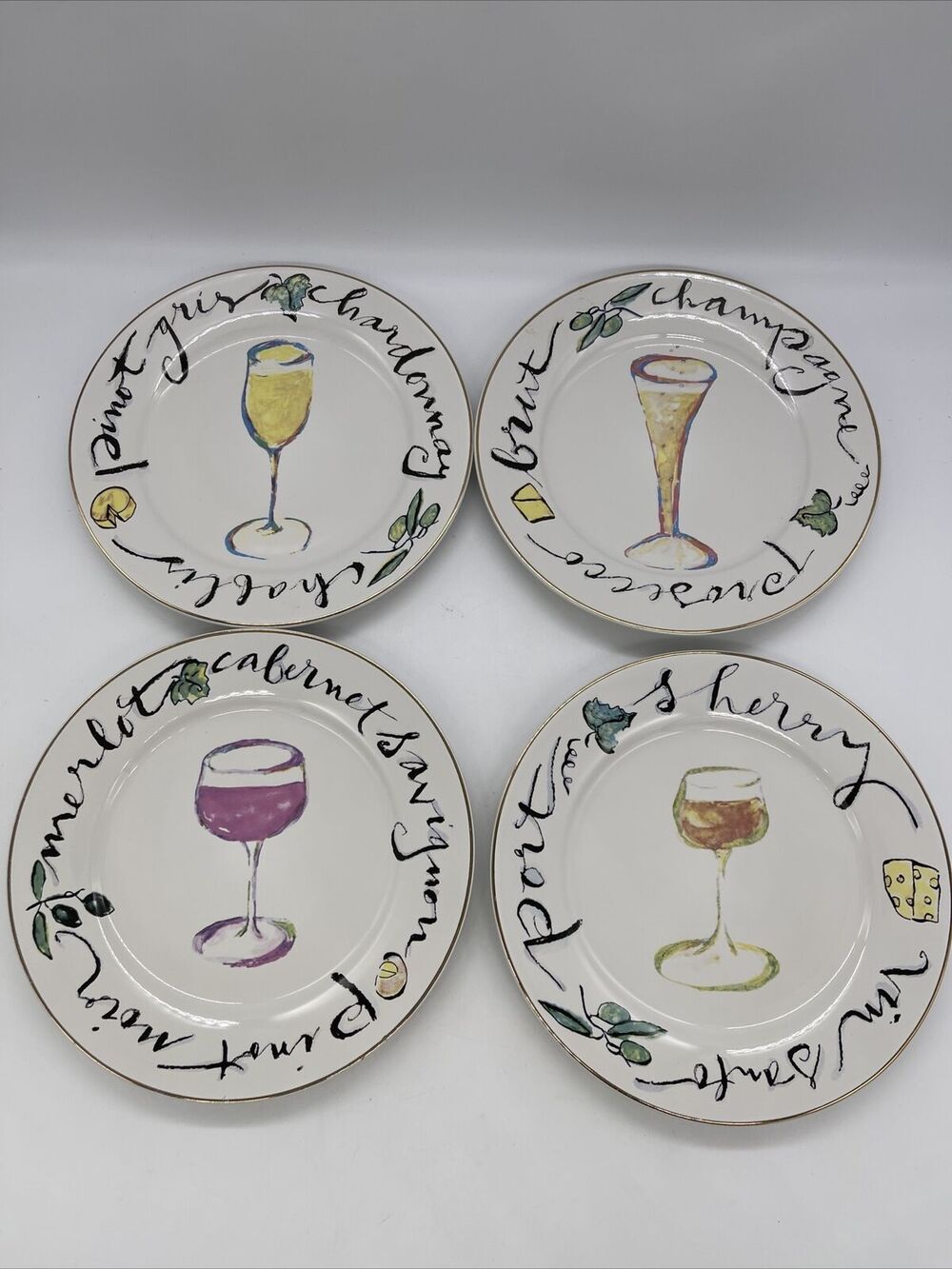 Rosanna Wine Plates Set of 4 Appetizer / Salad Plates - Various Wines 8”